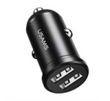 Usams autós töltő 2 USB aljzat (12W, gyorstöltő) FEKETE