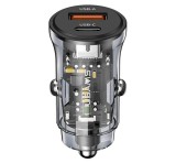 USAMS C32 autós töltő USB+Type-C aljzat (30W, PD gyorstöltő) FEKETE