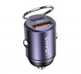 Usams C38 autós töltő USB+Type-C aljzat (30W, PD gyorstöltő, mini) LILA