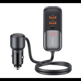 Usams C40 autós töltő 3 USB+2 Type-C aljzat (165W, PD gyorstöltő, LED kijelző + 1.5m hosszabbító) FEKETE (CC213CC01) (CC213CC01)