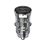 Usams CC162 C31 Dupla USB Portos Autós Telefontöltő átlátszó-Fekete