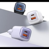 USAMS CC254 Hálózati Töltő USB+Type-C Aljzat 30 W, PD Gyorstöltő, Lila ( )