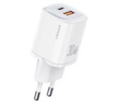 Usams CC254 hálózati töltő USB+Type-C aljzat (30W, GaN, PD gyorstöltő) FEHÉR