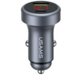 Usams CC327 autós töltő USB+Type-C aljzat (45W, PD gyorstöltő, LED kijelző) SÖTÉTSZÜRKE