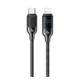 Usams hx adatkábel (type-c - lightning, 30w, pd gyorstöltő, 120cm, cipőfűző, led kijelző) fekete