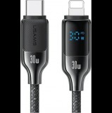 Usams HX adatkábel (Type-C - lightning, 30W, PD gyorstöltő, 120cm, cipőfűző, LED kijelző) FEKETE (SJ741USB01) ( )