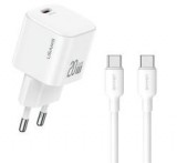 Usams JO hálózati töltő Type-C aljzat (20W, PD gyorstöltő + Type-C kábel) FEHÉR