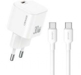 Usams JO hálózati töltő Type-C aljzat (30W, PD gyorstöltő + Type-C kábel) FEHÉR