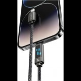 Usams METEOR adatkábel (Type-C - lightning, 30W, PD gyorstöltő, 120cm, cipőfűző, LED kijelző) FEKETE (SJ743USB01) ( )