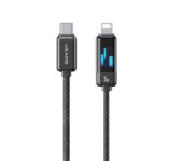 Usams METEOR adatkábel (Type-C - lightning, 30W, PD gyorstöltő, cipőfűző, LED kijelző, 120cm) FEKETE