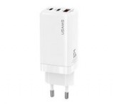 Usams MT hálózati töltő 2 Type-C+USB aljzat (65W, GaN, PD gyorstöltő 3.0) FEHÉR