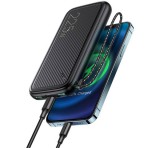 USAMS PB56 vésztöltő 2 USB+Type-C+microUSB (10000mAh, 22.5W, PD gyorstöltő 3.0) FEKETE