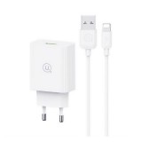 Usams SC hálózati töltő (USB-A, 18W, Lightning kábel, fehér)