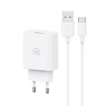 Usams sc hálózati töltő (USB-A, 18W, USB-C kábel, fehér)