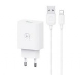 Usams SC hálózati töltő USB aljzat (18W, PD gyorstöltő 3.0 + lightning kábel) FEHÉR