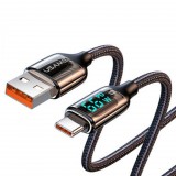 Usams SJ544USB01 120cm-es Type-C - USB-A töltő- és adatkábel LCD kijelzővel fekete 66W,6A (1380751) (SJ544USB01)