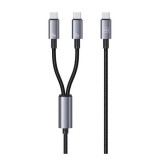Usams sufeng adatkábel 2in1 (type-c - 2 type-c, 72w, pd gyorstöltő, 120cm, cipőfűző, led kijelző) fekete