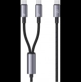 Usams SUFENG adatkábel 2in1 (Type-C - 2 Type-C, 72W, PD gyorstöltő, 120cm, cipőfűző, LED kijelző) FEKETE (SJ740USB101) ( )