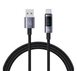 USAMS SUFENG adatkábel (USB - Type-C, 66W, gyorstöltő, 120cm, LED kijelző) SÖTÉTSZÜRKE