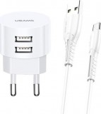 Usams T20 2,1A Dual USB Charger + Micro USB Cable 1m White XTXLOGT18MC05
