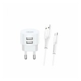 Usams T20 Dual 2,1A Charger + USB Type-C Cable 1m White XTXLOGT18TC05