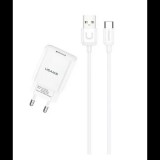 USAMS T21 töltőfej USB 2.1A + Type-c kábel 1m, Fehér, T21OCTC01