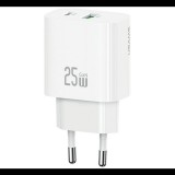 Usams T65 hálózati töltő USB+Type-C aljzat (25W, PD gyorstöltő) FEHÉR (CC315TC02) (CC315TC02)