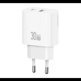 Usams T65 hálózati töltő USB+Type-C aljzat (30W, PD gyorstöltő) FEHÉR (CC316TC02) (CC316TC02)