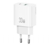 Usams T65 hálózati töltő USB+Type-C aljzat (33W, PD gyorstöltő) FEHÉR