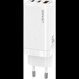 USAMS Töltő MT 2xUSB-C+USB GaN 65W T33 PD csak Fej Gyorstöltés Fehér CC110TC02 US-CC110 (CC110TC02)