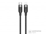 Usams Type-C lightning adat-és töltőkábel, fekete, cipőfűző mintás, 1,2m