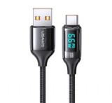 Usams U78 adatkábel (USB - Type-C, 65W, PD gyorstöltő, 120cm, cipőfűző, LED kijelző) FEKETE
