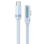 USAMS US-SJ653 adatkábel (Type-C - Type-C, 100W, gyorstöltő, 90 fokos, cipőfűző, LED kijelző, 120cm) VILÁGOSKÉK