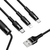 Usams USB - MicroUSB+Lightning+USB-C Töltőkábel 1m - Fekete (SJ2193IN1101)