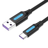 USB 2.0 A USB-C 5A kábel Vention CORBC 0.25m Fekete PVC