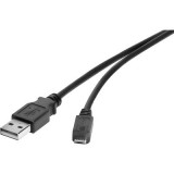USB 2.0 kábel, 1x USB 2.0 dugó A - 1x USB 2.0 dugó micro B, 3 m, fekete, aranyozott, Renkforce (RF-4724427)