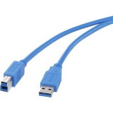 USB 3.0 csatlakozókábel, 1x USB 3.0 dugó A - 1x USB 3.0 dugó B, 0,5 m, kék, aranyozott, renkforce (RF-4260498)