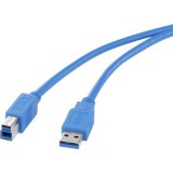 USB 3.0 csatlakozókábel, 1x USB 3.0 dugó A - 1x USB 3.0 dugó B, 1,8 m, kék, aranyozott, renkforce (RF-4260504) - Nyomtató kábel