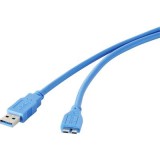 USB 3.0 csatlakozókábel, 1x USB 3.0 dugó A - 1x USB 3.0 dugó mikro B, 0,3 m, kék, aranyozott, renkforce (RF-4264533) - Adatkábel