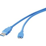 USB 3.0 csatlakozókábel, 1x USB 3.0 dugó A - 1x USB 3.0 dugó mikro B, 1,8 m, kék, aranyozott, renkforce (RF-4264545) - Adatkábel