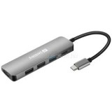 USB-C tartozék, USB-C Dock HDMI+3xUSB+PD 100W (SANDBERG_136-32)