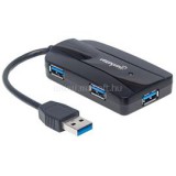 USB HUB - USB 3.0-ról  3db USB 3.0-ra, SD, MicroSD kártyaolvasó slot, Fekete (MANHATTAN_163590)