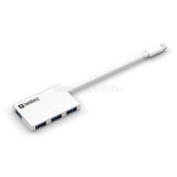 USB Hub - USB-C to 4xUSB3.0 Pocket Hub (ezüst; USB-C bemenet; 4port USB3.0 kimenet, aluminium) (SANDBERG_136-20)