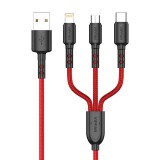USB kábel Vipfan X02 3in1 USB-C / Lightning / Micro 3.5A 1.5m (piros)
