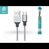 USB - micro USB adat- és töltőkábel 1 m-es vezetékkel - Devia Tube for Android USB 2.4A - silver/blue (ST301278) - Adatkábel