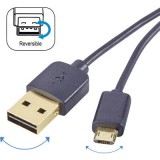 USB - Mikro USB átalakító kábel, megfordítható micro USB csatlakozóval 1m, fekete, Renkforce (RF-4139064)