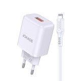 USB portos hálózati gyorstöltő QC18W Jokade JB032 1 méteres Lightning kábellel fehér