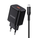 USB portos hálózati gyorstöltő QC18W Jokade JB032 1 méteres Lightning kábellel fekete
