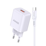 USB portos hálózati gyorstöltő QC18W Jokade JB032 1 méteres Type-C kábellel fehér