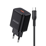 USB portos hálózati gyorstöltő QC18W Jokade JB032 1 méteres Type-C kábellel fekete
